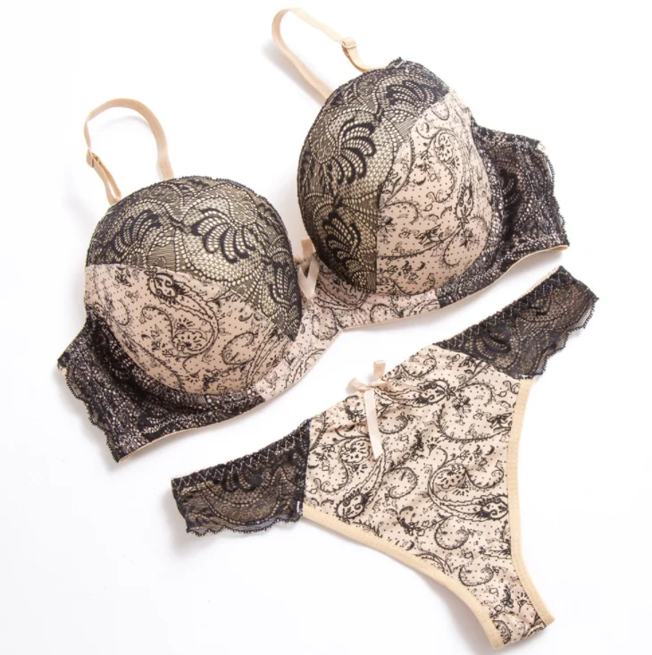 Sexy bra and thong set lace color matching underwear plus size underwear set