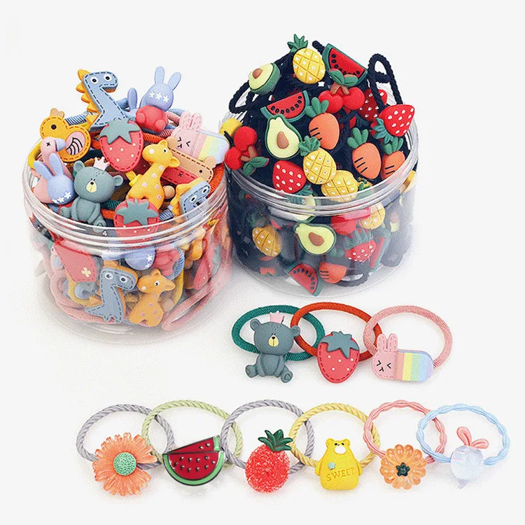 
Cute Design Children Fruit Flower Cartoon Elastic Hair Band Pony Resin Plastic Elastic Band 