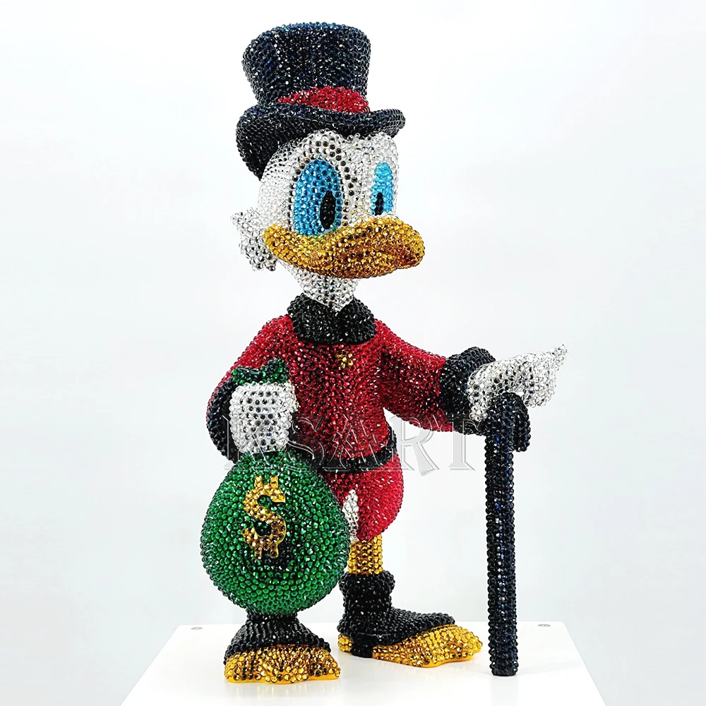 Luxury art deco money bag Donald Duck paste crystal diamond statue resin handicraft sculpture decorative collection