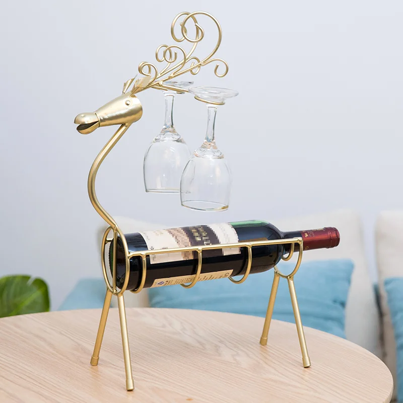 modern home decor wire wine rack deer statues metal wine bottle holder