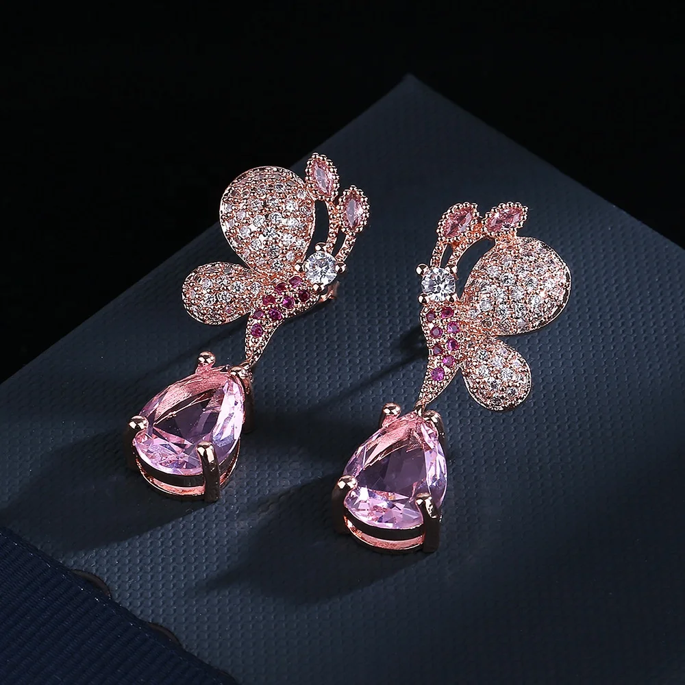 Exquisite Cubic Zircon Flower Earrings For Female Earring Women Fashion Jewelry Long zircon Dangler Earrings