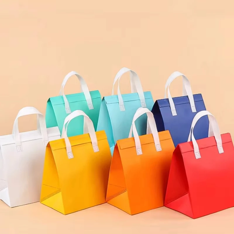 Non Woven Aluminum Foil Cooler Bag Small Takeaway Cold And Hot Drinks Coffee Food Delivery Disposable Thermal Insulated Bag