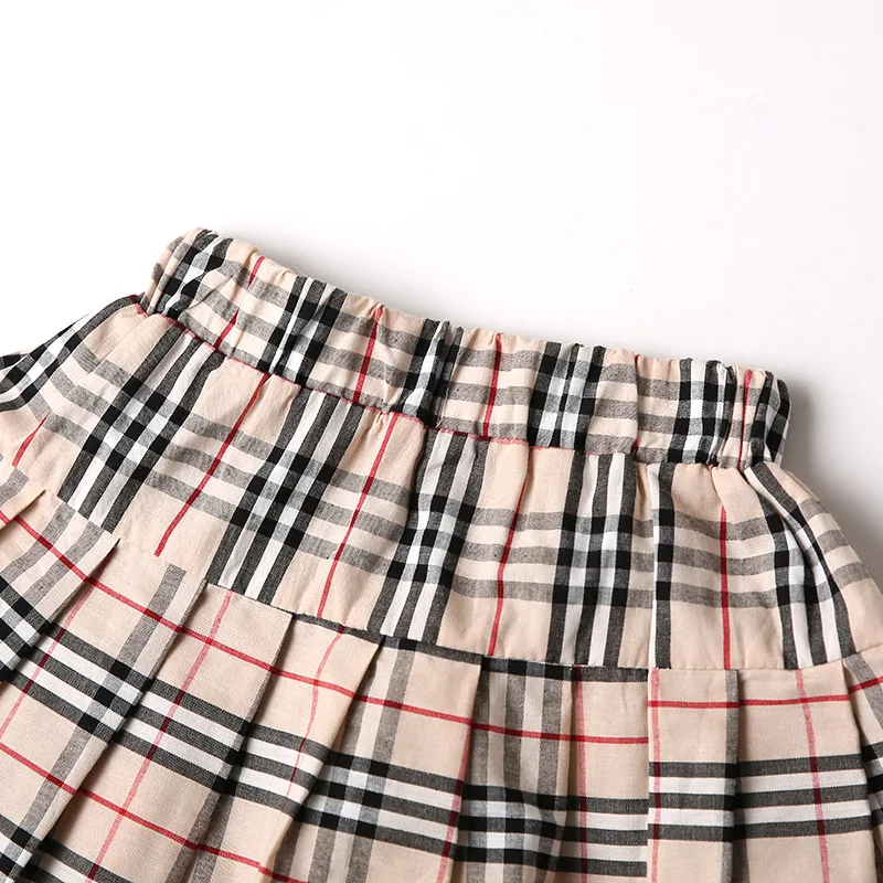 IHJ3105 детская одежда летняя новая футболка с короткими рукавами для маленьких девочек + клетчатые юбки