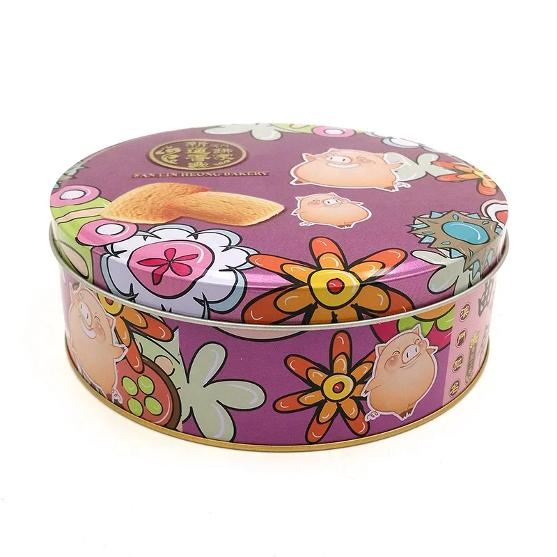 Custom printed  blank large round  cake biscuit cookie storage metal tin can box