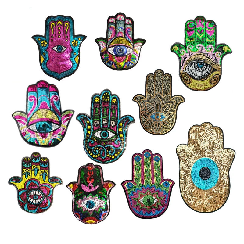 Large Flower Evil Eyes Beaded Sequin Patches Iron On Flowers Patch Appliques For Clothing Varsity Jacket Sweater