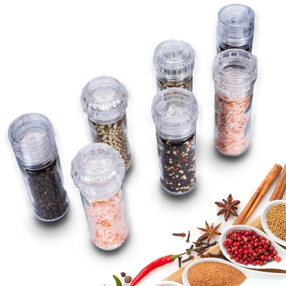 Wholesale 100ml Small Glass Spice Packing Bottle 3oz Ceramic Pepper Mill and Plastic Salt Grinder Lid Manual Grinding