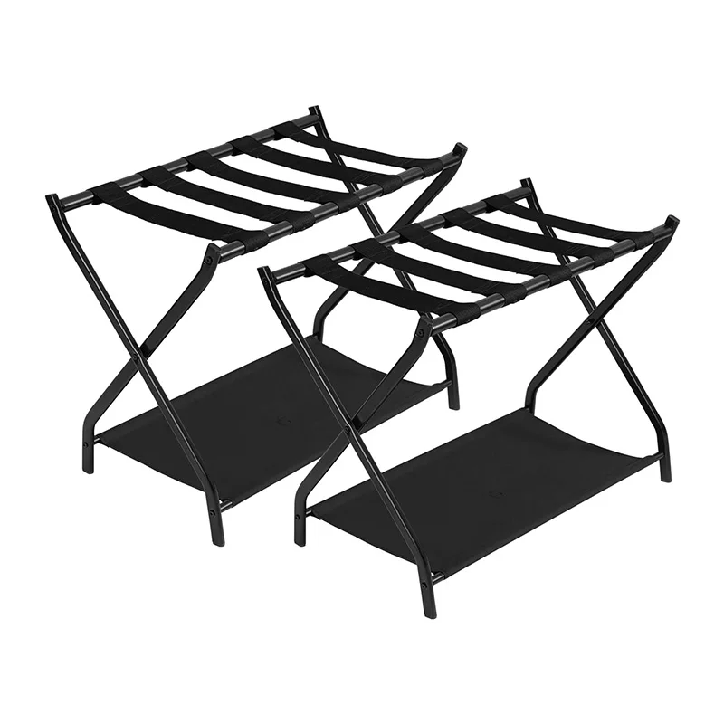 Luggage Rack Pack of 2 Steel Folding Suitcase Stand with Storage Shelf for Guest Room Bedroom Hotel Luggage Holder