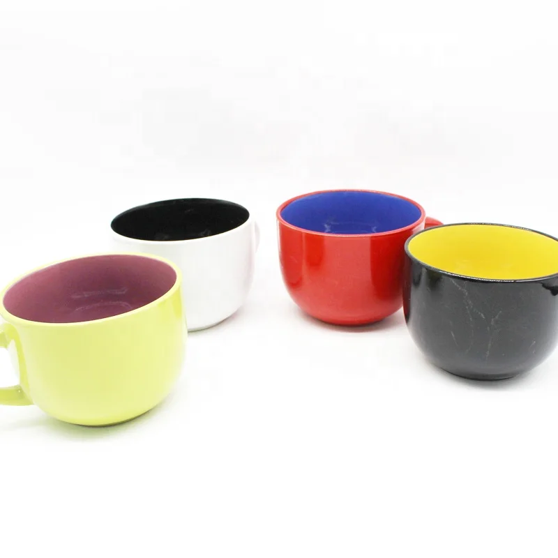 28oz Big Capacity Two-tone Ceramic Soup Mug with Handle Multifunctional Colorful Breakfast Drinkware for Souvenir Presents