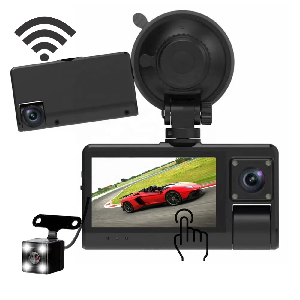 Автомобильный видеорегистратор Relee OEM 3 объектива FHD сенсорный ЖК-дисплей Wi-Fi дистанционный 1080P тройное ночное видение дюйма спереди сзади
