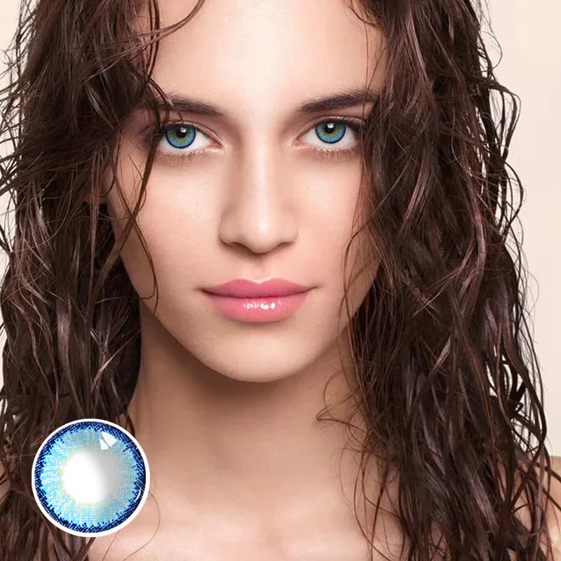 Cute Glitter Blue Color Contact Lens Contact Lenses Hot Selling Eye Contacts Cosmetic Soft Lens Size 14.2 Mm