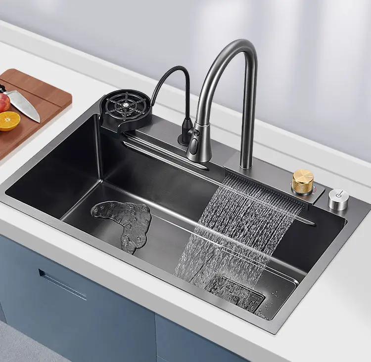 Lavabo de cosina Rotery wash artifact sink outdoor sink station sus 304 stainless steel waterfall faucet kitchen sink