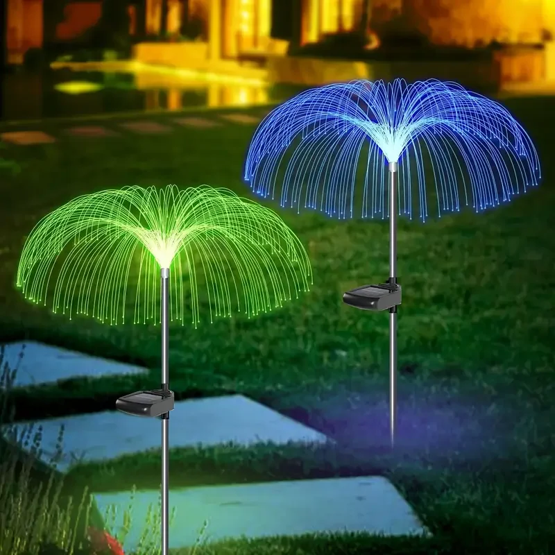 Solar Powered Jellyfish Lawn Lamp Outdoor Waterproof Fiber Optic Lights Landscape Lighting for Garden Courtyard Villa Decor