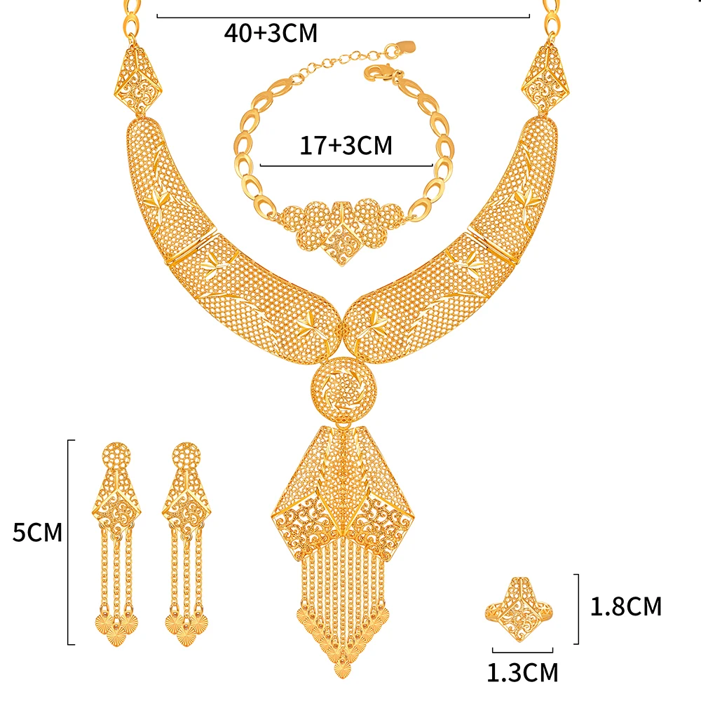 2022 luxury dubai bride wedding party champagne gold plated jewelry set