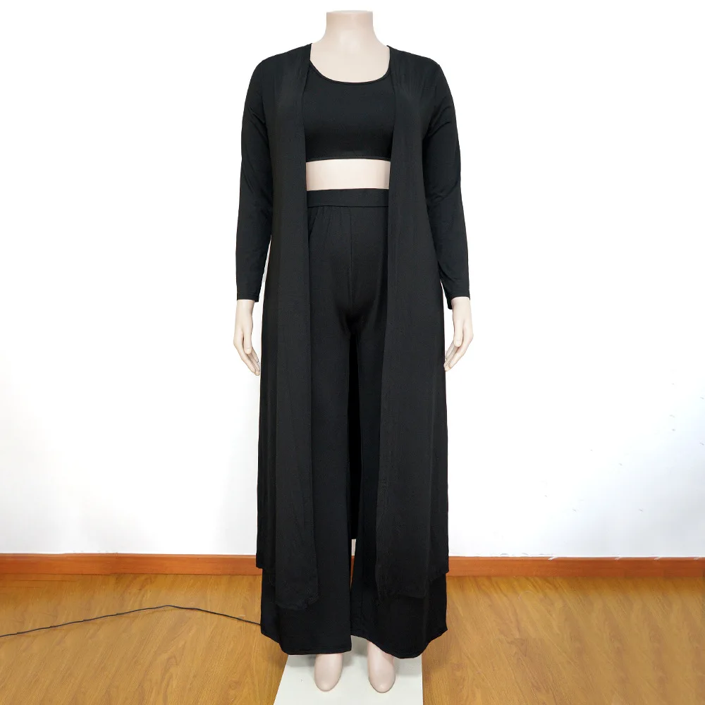 hot selling products 2024 Stylish Fashion casual  solid color plus size women clothing 3 piece sets