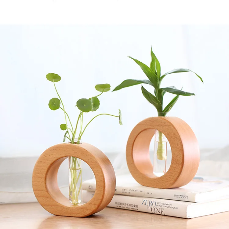 Glass vase wooden stand flower pot hydroponic plant home garden