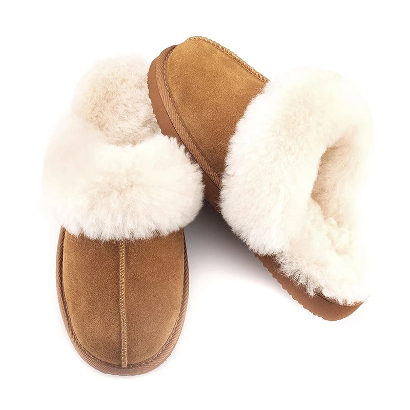 Snow Boots Sheepskin Slippers Real Wool Shearling Winter Warm Flurry Indoor Outdoor Home for Women