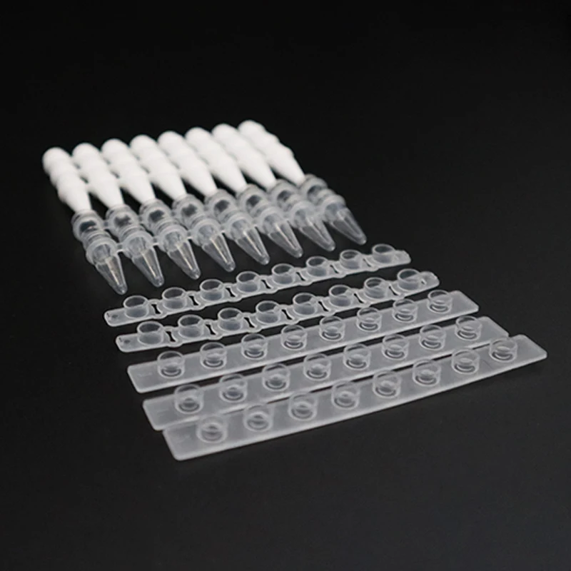Newest Design 0.2 Ml 0.1Ml Non Sterile Clear 8 Tube Strips Polypropylene Pcr Tube Strip With Attached Flat