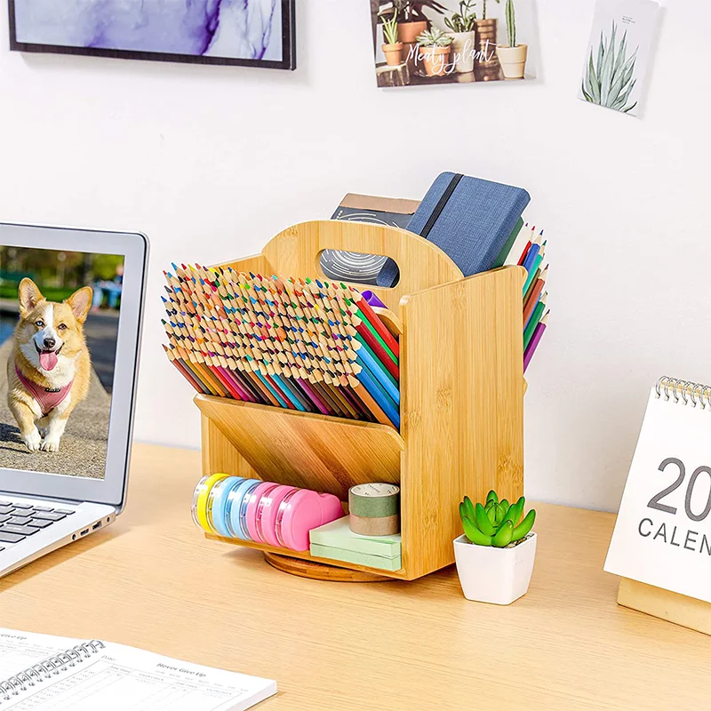 Wholesale 6 Compartments Office Supplies Desktop Set Bamboo Storage Desk Organizer For Documents