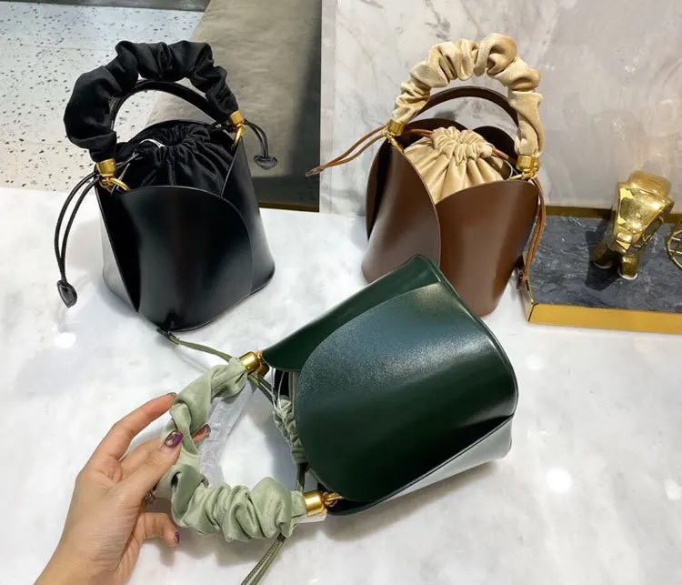 Customized Designer Luxury Flower Petal Bucket Bag Genuine Cowhide Leather Shoulder Handbags