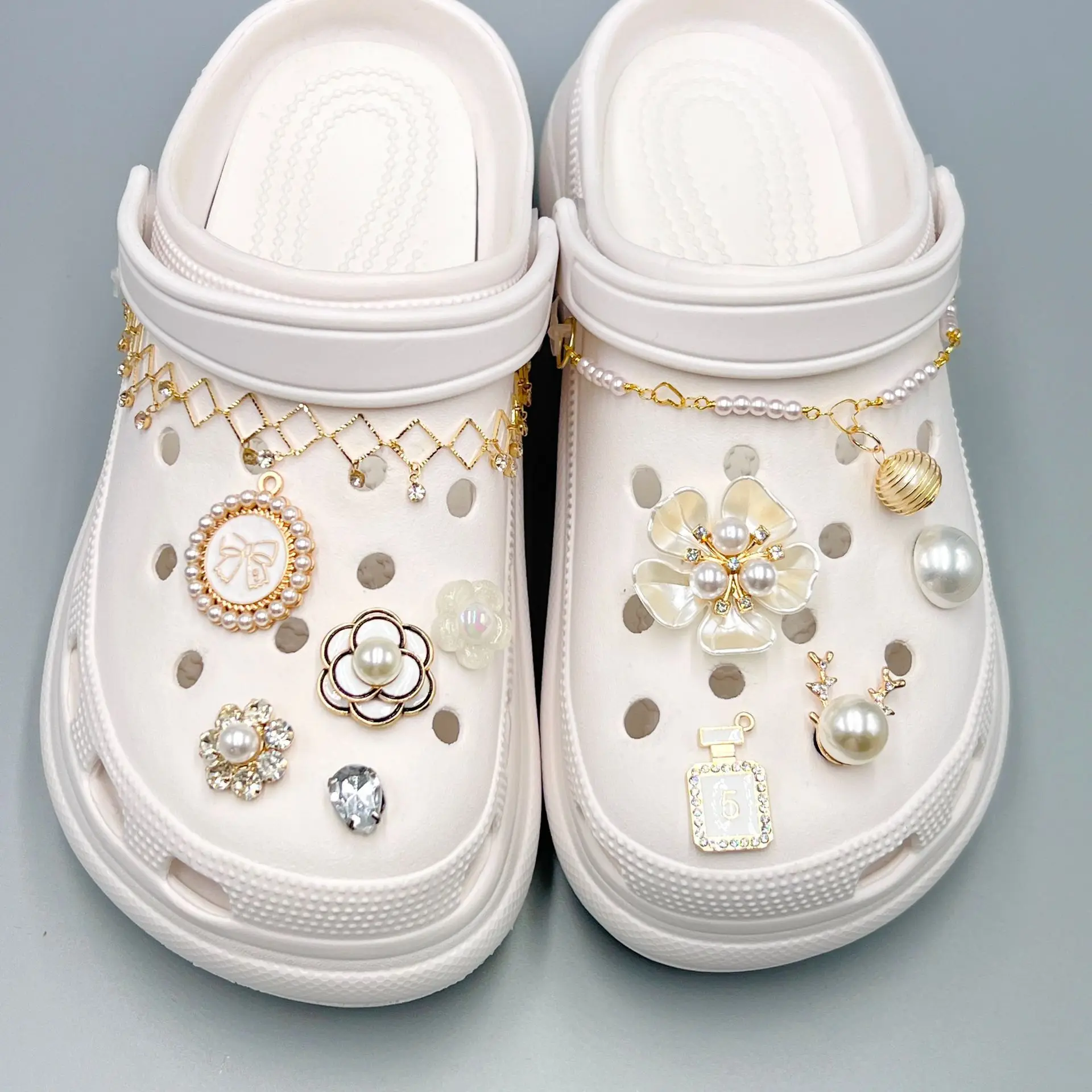 Fit Cross Cave Shoes Pearl Chain Decorative Princess Elegant Fragrant Shoe Buckle Set Accessories Little Red Book INS_1