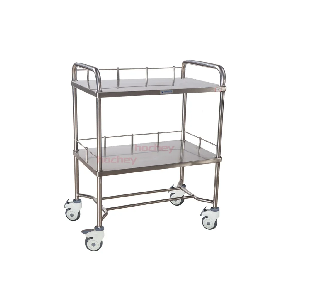Hospital Medical 304 Stainless Steel Instrument Trolley Stable 2 Layers  Medicine 304 SS Trolley Cart