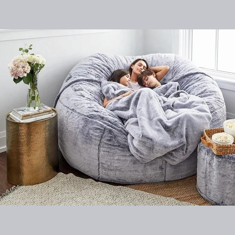Luxury Fur Lazy Sofa Couch Xxl Love Sack Fluffy Bean Bag Chair Cover Modern Large Giant Bean Bag Bed For Adults Humans