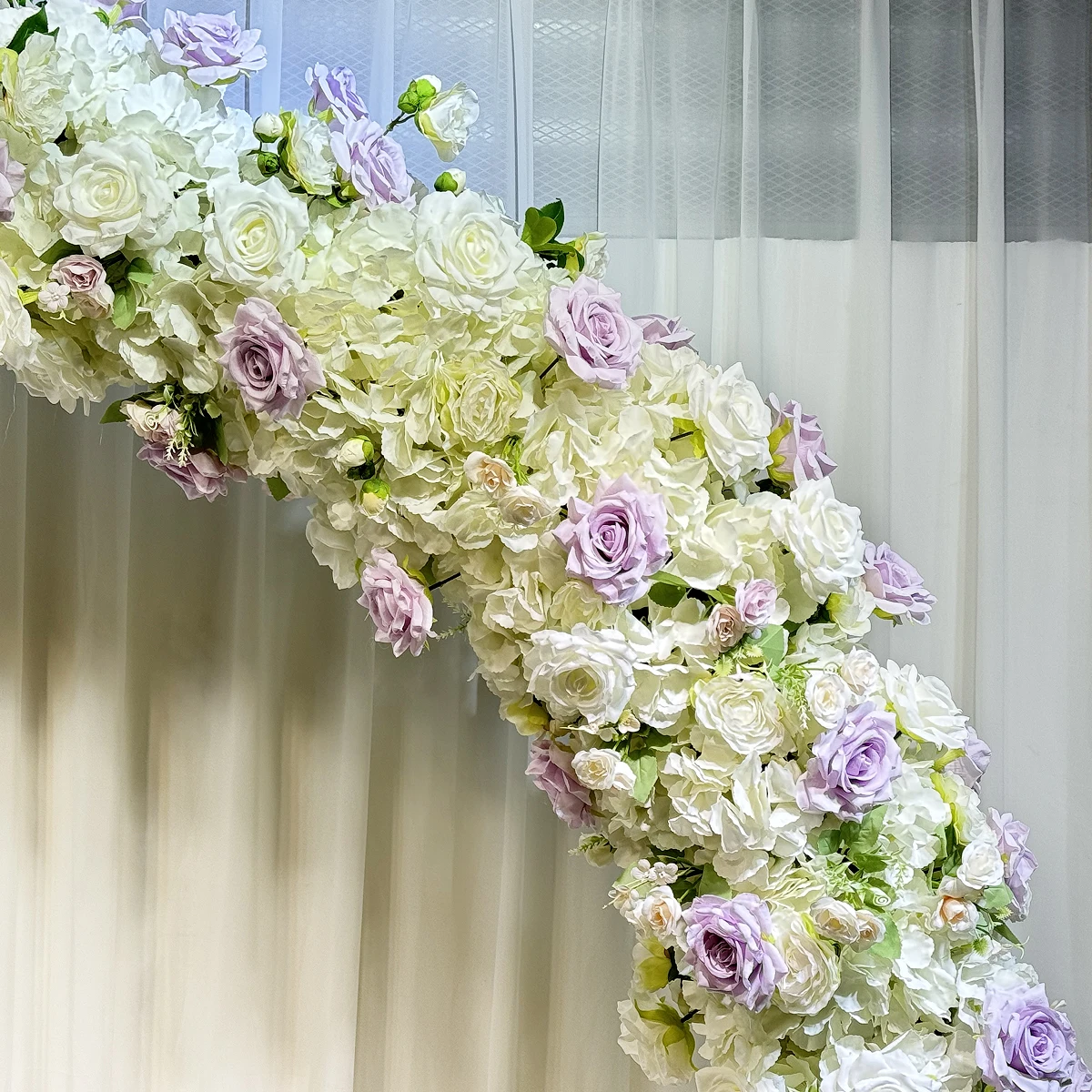 Round Shape Wedding Arch With White Purple Artificial Silk Rose Floral Wedding Backdrop Stage Flower Stand For Wedding Event
