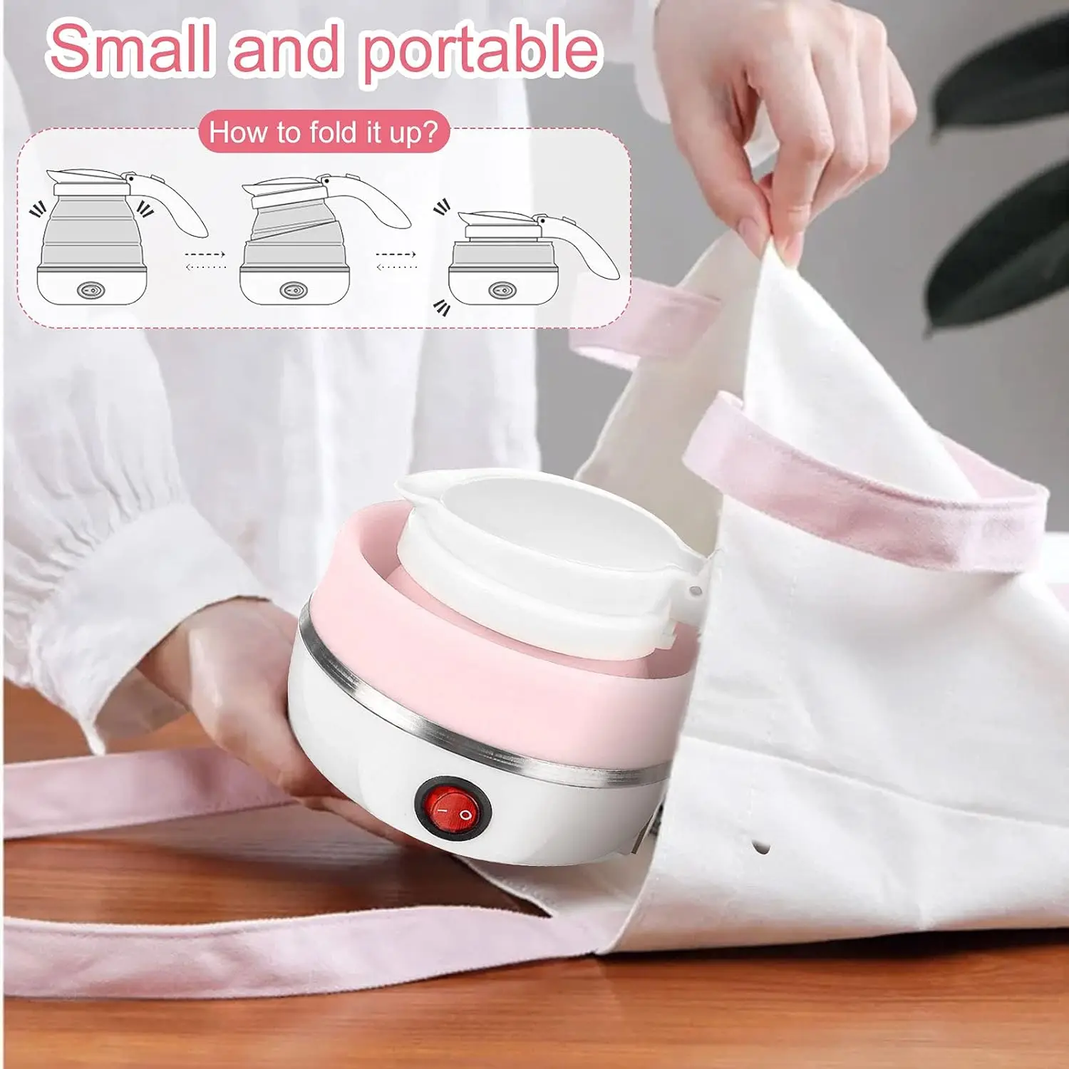 600ML Travel Folding electric water kettle - Collapsible heated hot water boiler For Coffee - Dual Voltage Portable kettle