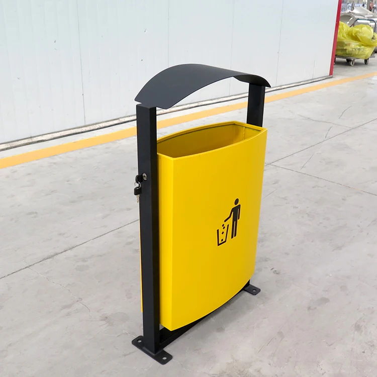 Outdoor street metal rubbish recycling garbage bin Yellow trash waste bin trash cans for sale