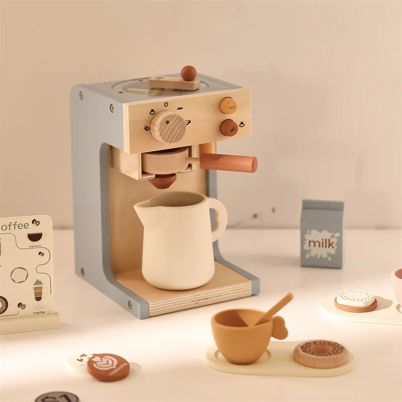 Unisex Latest Wooden Coffee Machine Pretend Play Toy Set Customizable Educational Pretend Play for Babies and Preschool Kids