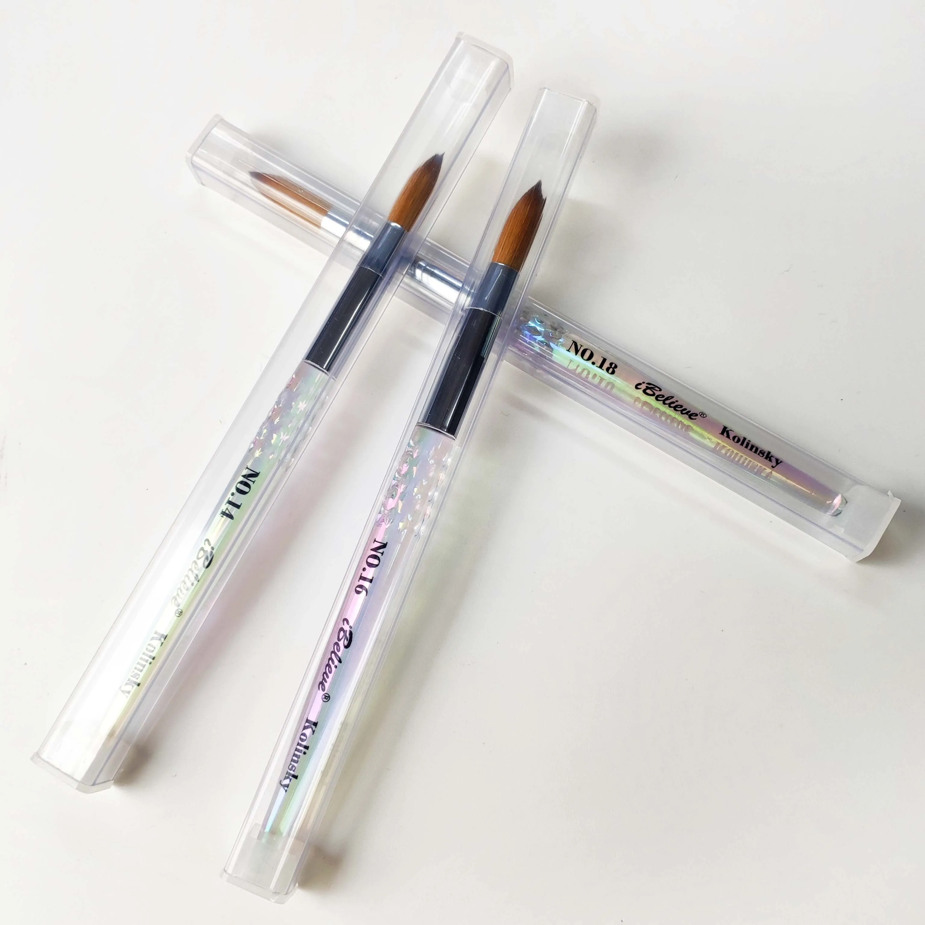 USA Popular 100% Kolinsky Acrylic Nail Brush 3D iBelieve High Quality Pink Clear Handle Ombre Nail Brush Wholesale