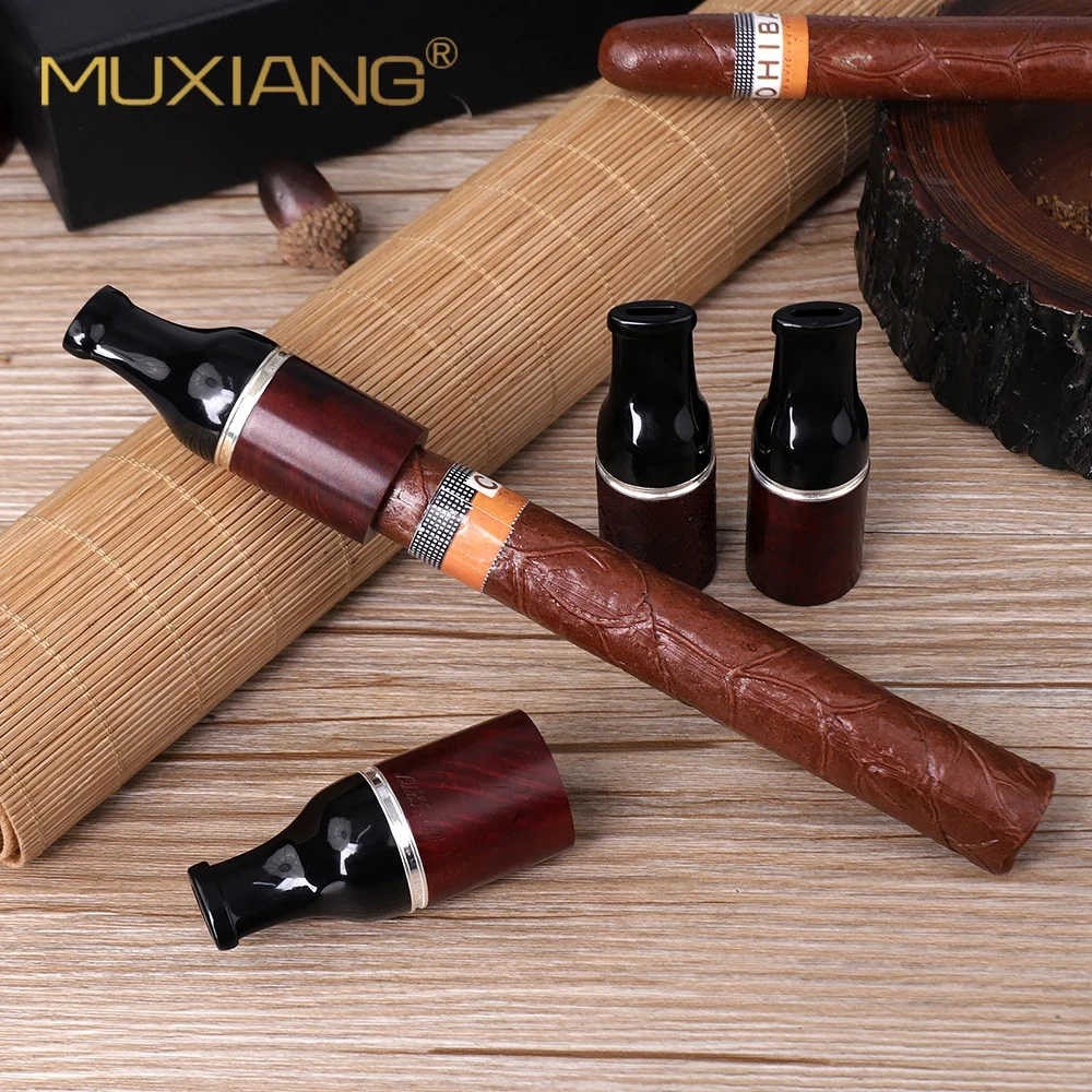 MUXIANG Factory Directly Sale Briarwood Cigar Mouthpiece Smooth Finishing Wooden Cigar Holder With Different Gauge