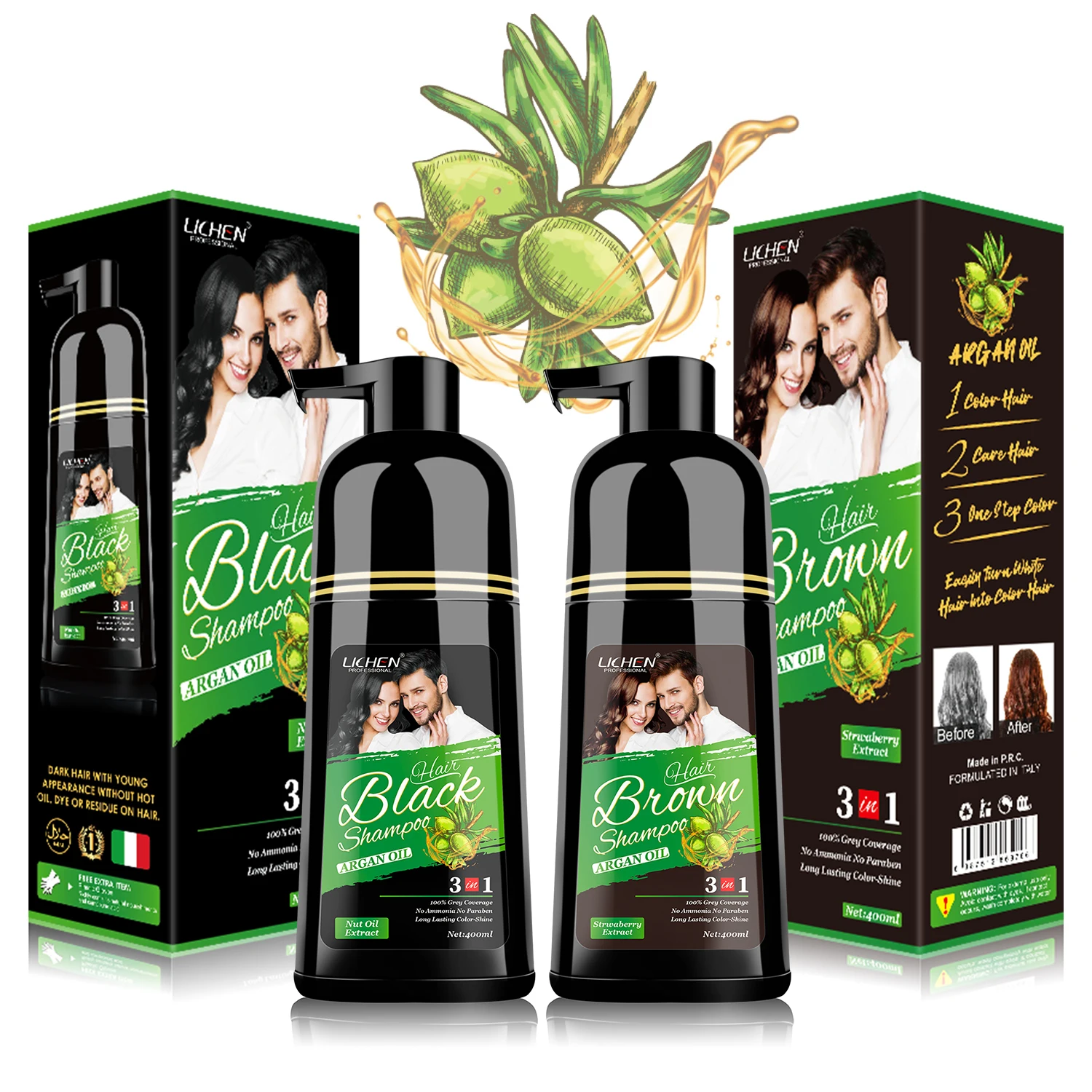 100% grey coverage black color hair shampoo natural black hair dye shampoo  3 in 1
