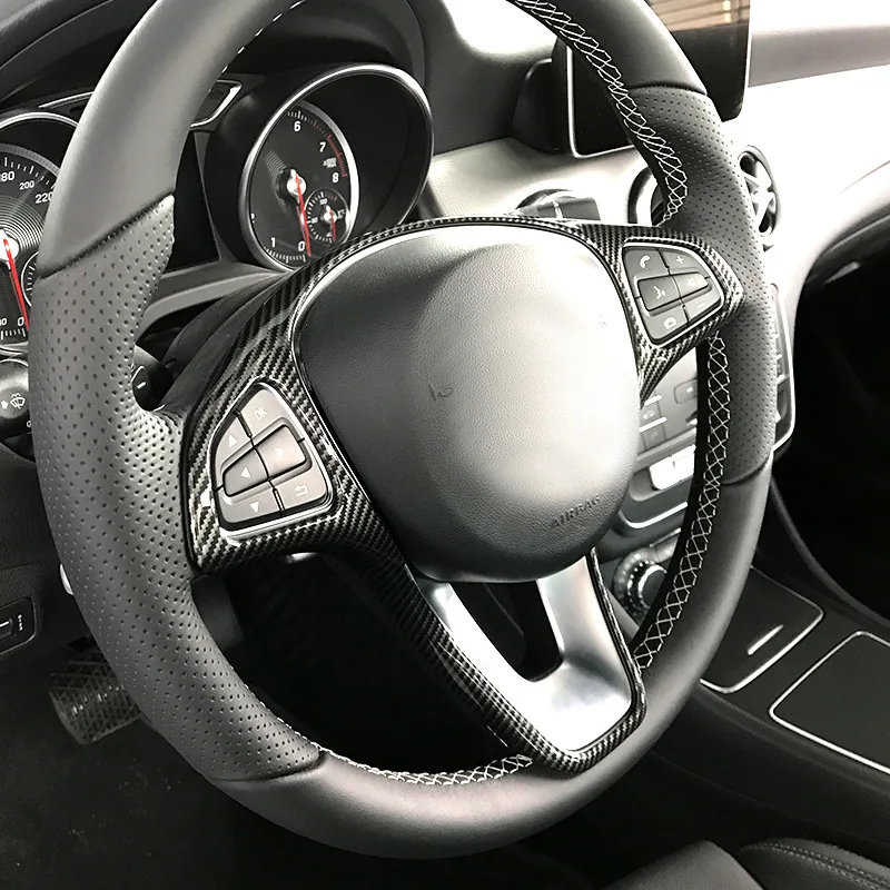Carbon fiber ABS car steering wheel cover sticker for Mercedes Benz A B C E GLA GLC CLA GLE GLS Class W205 X253 W213
