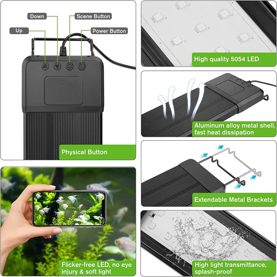 Zaohetian WRGB Series Aquarium Plant Grow LED Light full spectrum LED Aquarium Light for Aquatic Plants