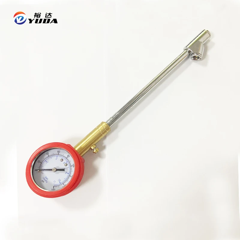 DUAL HEAD METAL MATERIAL 2 inch DIAL  TIRE PRESSURE GAUGE WITH RED RUBBER CASE 0-100PSI