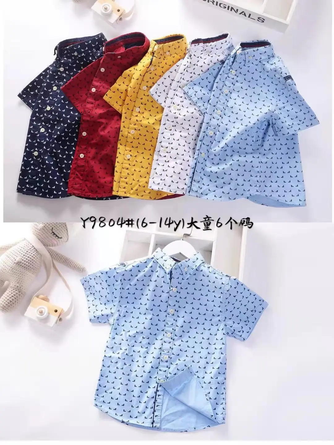 New Fashion Children Tops Casual Short  Sleeve Cotton Boys Plaid Shirt