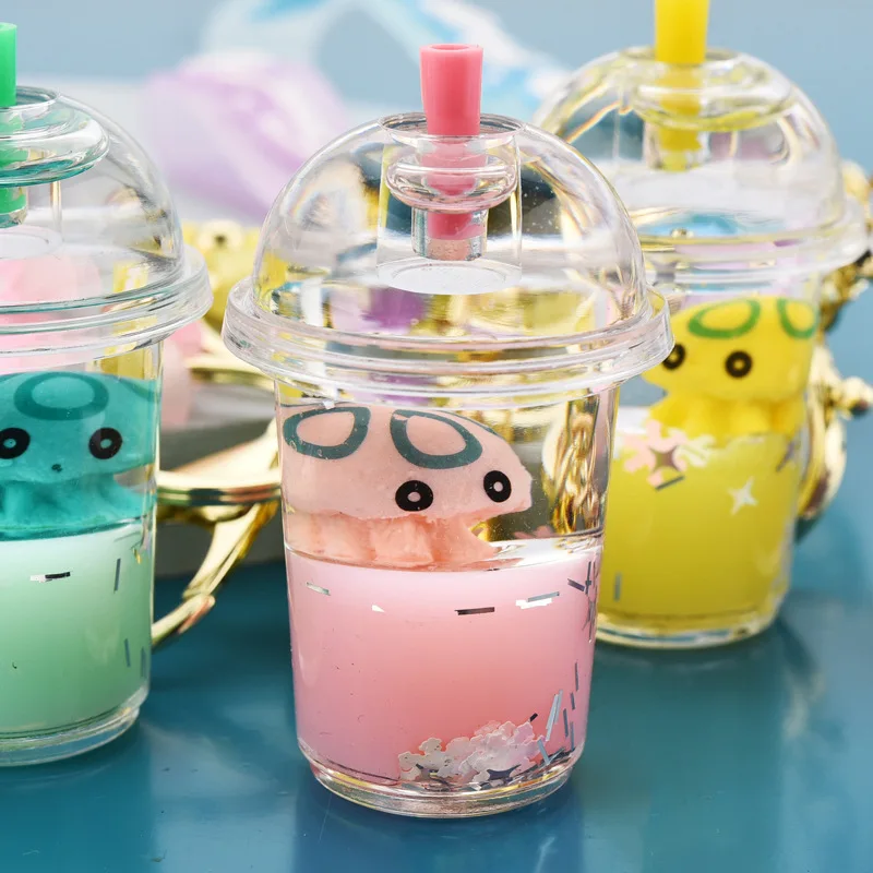 Creative Cute Octopus Key Chain Ring Pendant Acrylic In Oil Quicksand Floating Liquid Ocean Animal Keychain