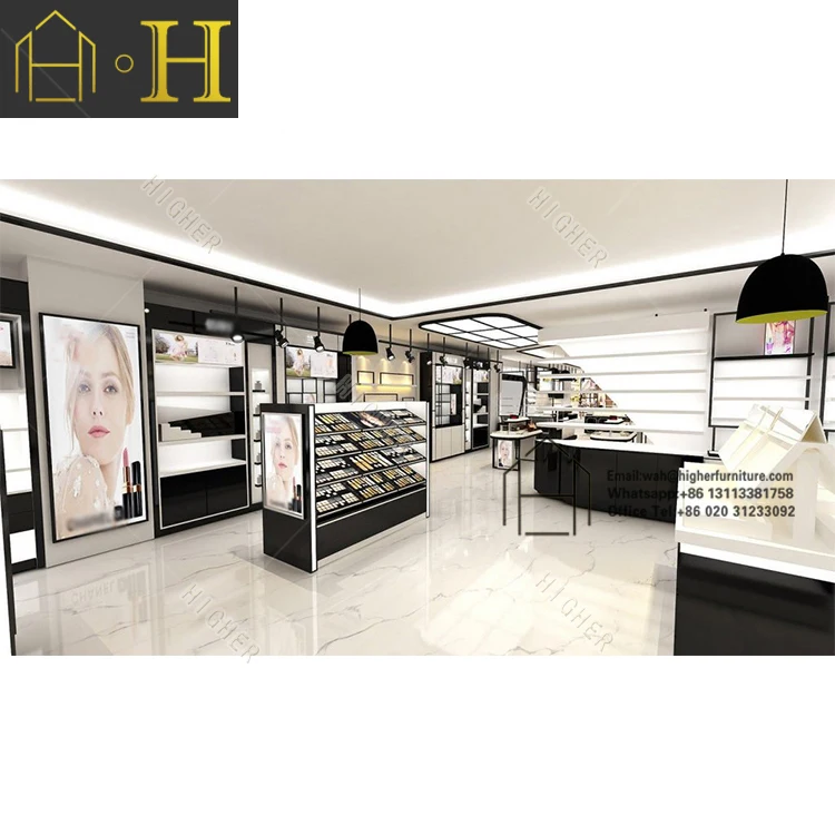 High end Cosmetic Display Furniture Cosmetic Wall Shelf Display Cosmetic Display Cabinet Makeup Showcase Custom