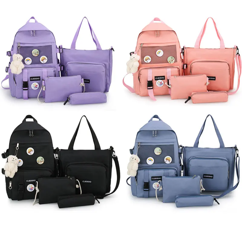 2022 hot selling new 4-piece kids school bag set girls schoolbags portable solid color school backpack bag for children bags