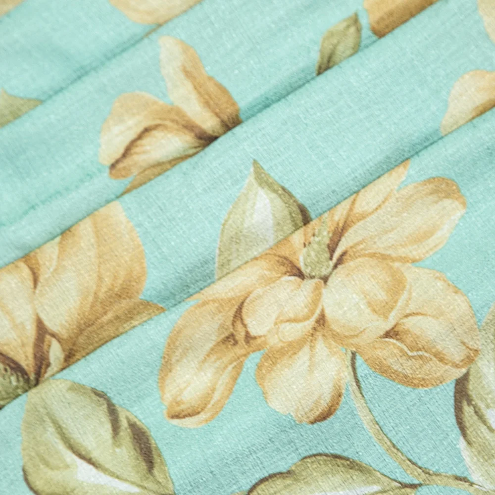 Wholesale ready printed linen window golden flower valance curtains for living room cheap modern bedroom kitchen curtain drape