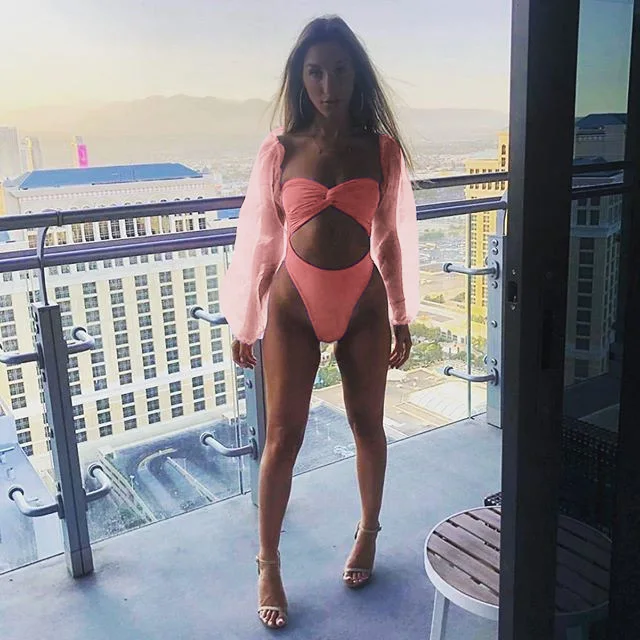 
2021 wholesale two pieces open mature swimwear lace sleeve sexy brazilian bikinis woman swimwear 