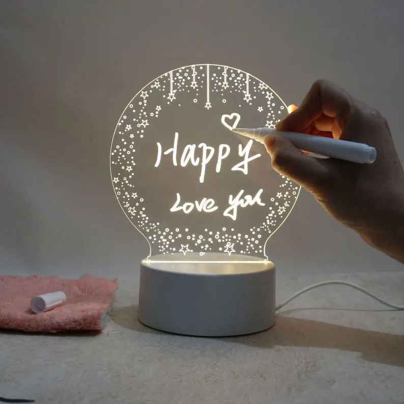 USB Blank Acrylic Note Board With Stand Erasable Writing Board Light LED Message Board Blank Acrylic Night Light
