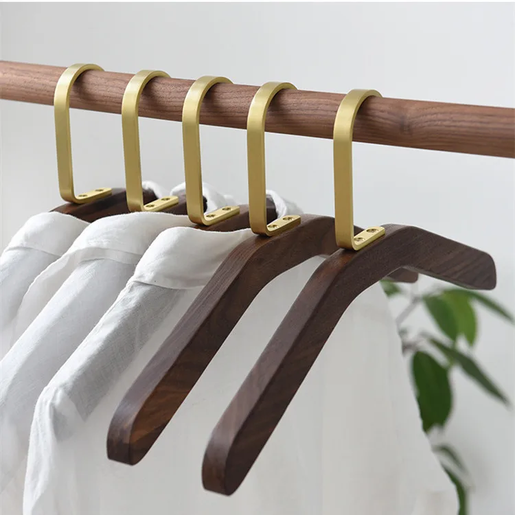 Nordic Hotel B&B Retro Brass Clothes Hanging Rack Solid Wood Black Walnut Non-trace Non-slip Household Wardrobe Hanger