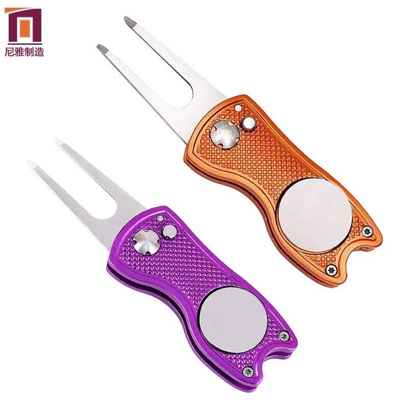 Инструмент для ремонта Гольф Divot переключающее лезвие гравировка мяч маркер клюшка для гольфа Выдвижная Кнопка Аксессуары для гольфа складной инструмент для гольфа