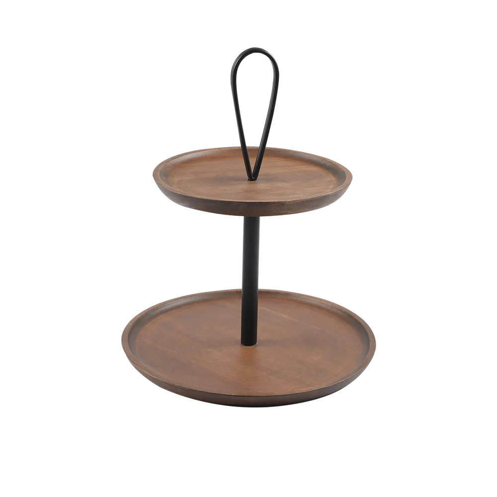 Rustic Vintage Decoration Table  Tray Wooden with Metal Decorative Handle 2 tier cake stand serving tay
