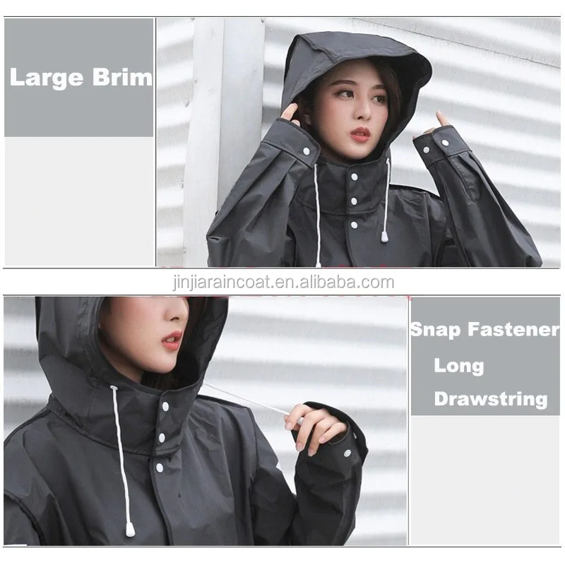 Black EVA adult impermeable customized printed raincoat waterproof long rain jacket