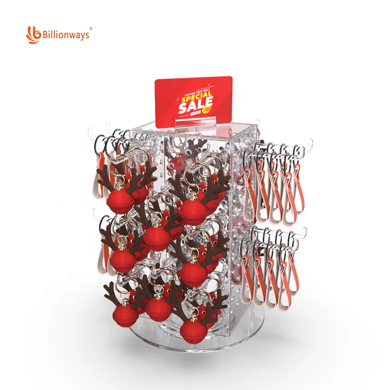 Fashion Jewelry Countertop With Hooks Rotating Key Chain Display Stand