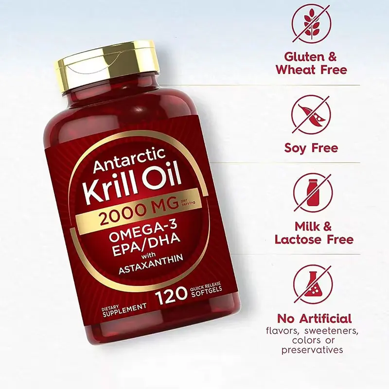 Krill Oil Supplements Hyaluronic Acid Fish Oil Omega 3 EPA DHA Krill Oil Softgel Capsules Dietary Soft gels Astaxanthin Capsules