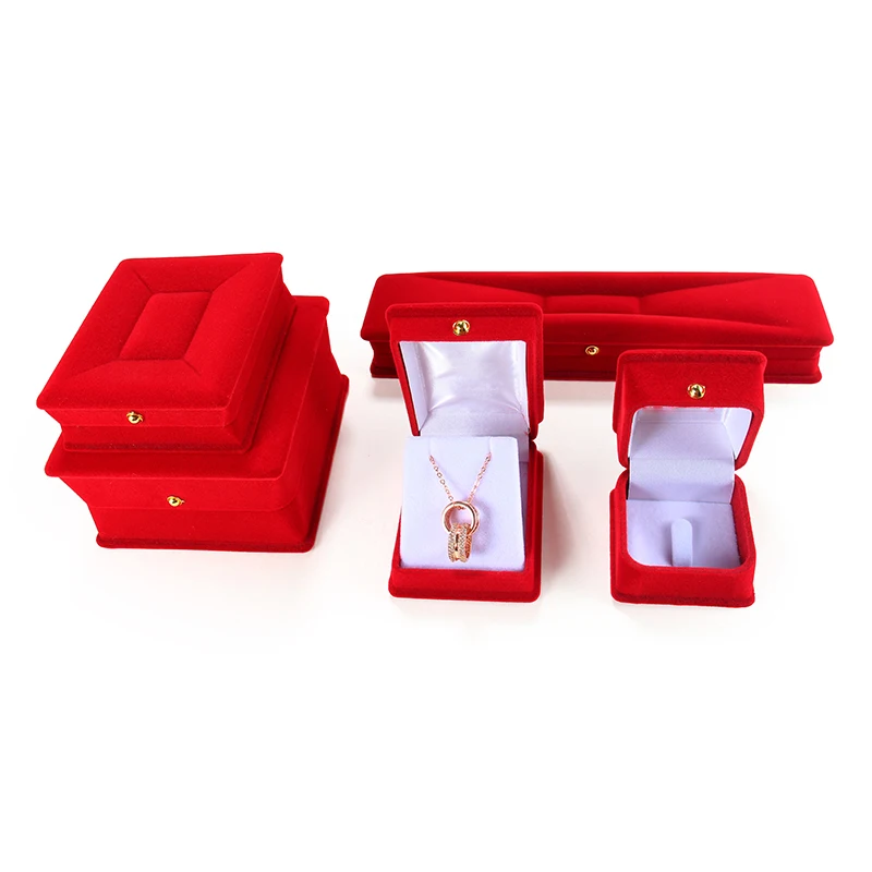 FSD Factory Wholesale Popular Design Red Black color flocking Jewelry box case for bracelet ring earring bangle set gift box